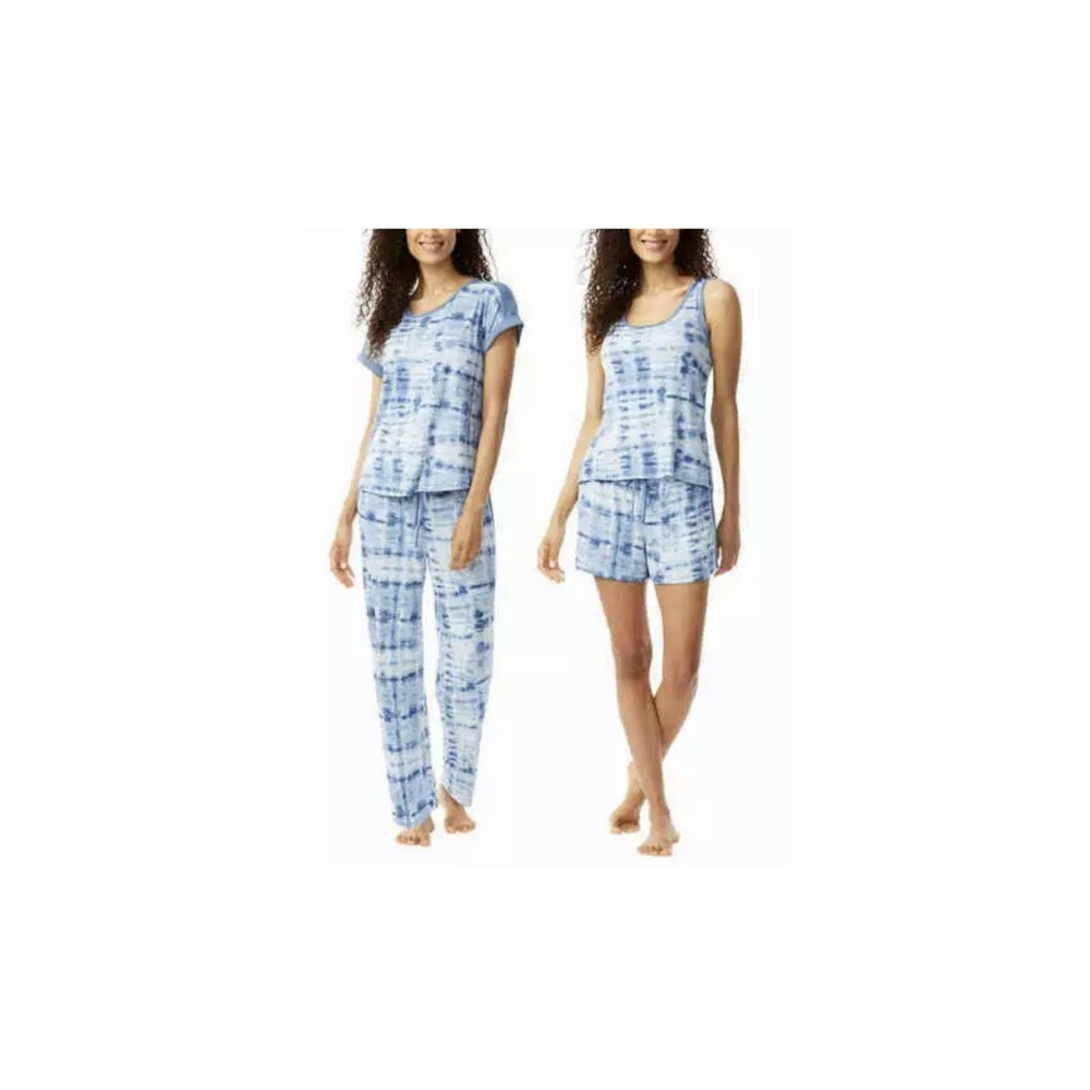 NWT Lucky Brand Womens Pajama Set Blue Tie Dye 4-Piece PJ's Soft Stretch XXL